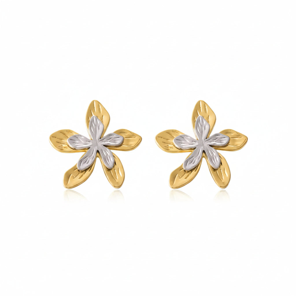 Aretes de flor doble tono