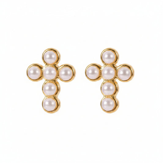 Aretes de cruz con perlas