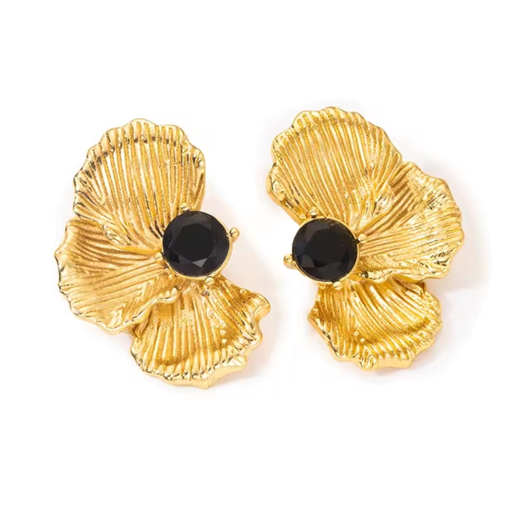 Aretes de flor y cristal oscuro