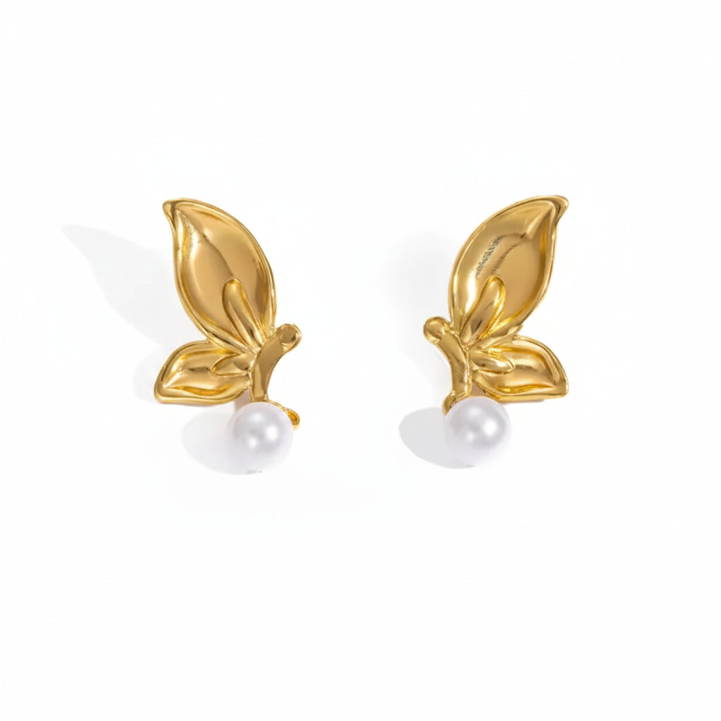 Aretes de mariposa y perla