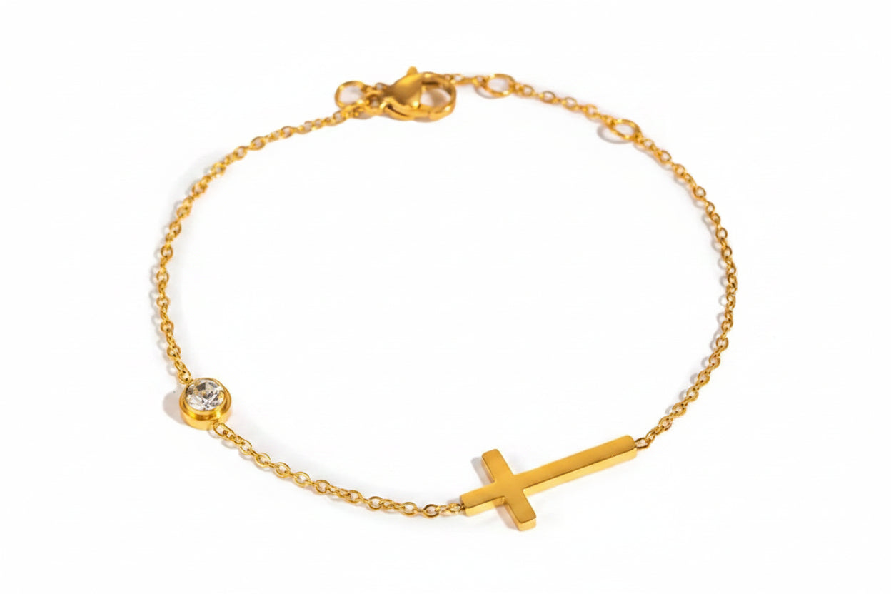 Pulsera cruz y cristal
