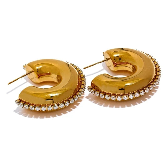 Chunky gold hoops con brillos